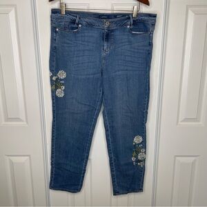 J Jill Jeans Women 16P Blue Cotton Blend Embroidered Floral Weekender Straight